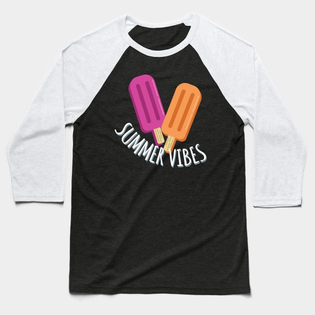 Summer Vibes Cute Raspberry and Orange Popsicle Drawing Baseball T-Shirt by Awful Waffle Press